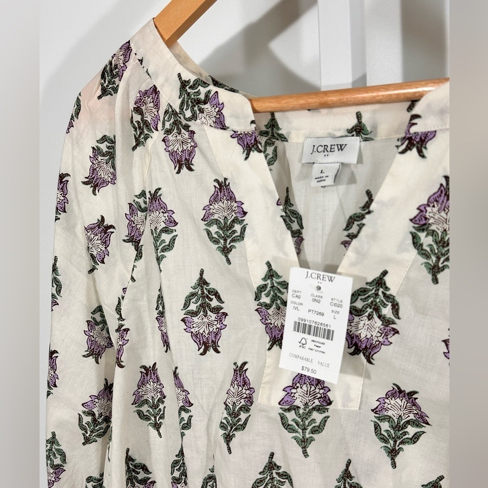 J.Crew Floral Block Print Top L – Boho Cottagecore Lightweight Blouse - Picture 4 of 7
